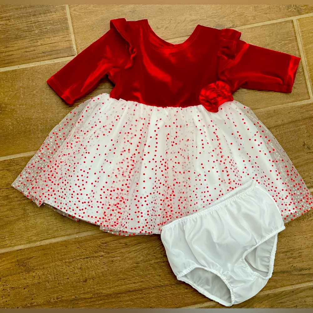 Mia & Mimi Target 3-6m Baby Girl Red Velvet long Sleeve White Skirt Dress